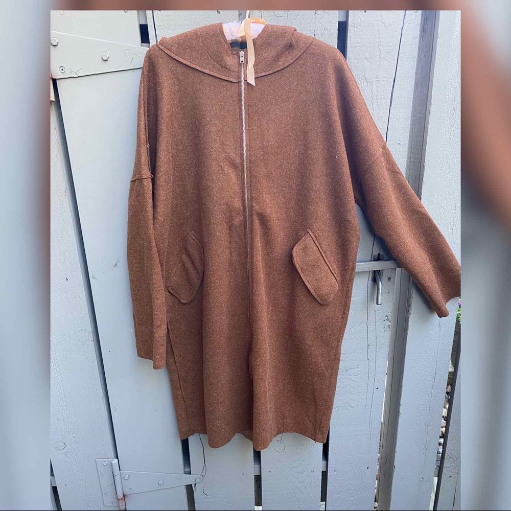 Brushed Zip Up Coat- CAMEL - Picture 6 of 8